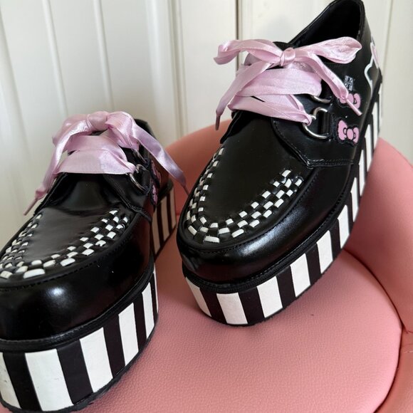 TUK Hello Kitty Black and White Stripe Platform Creepers - Picture 3 of 13